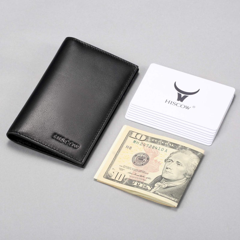 HISCOW Slim Leather Credit Card Holder for Men & Women 8cc, Italian Calfskin (Black) - Image 2